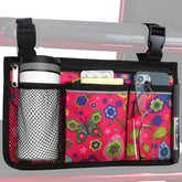 Wheelchair Side Bag, Upgrade Flower Color Wheelchair Armrest Storage Pouch with Cup Holder and Reflective Strip Made with Waterproof Fabric, for Most Wheelchairs, Walkers and Rollators (Red Butterfly)